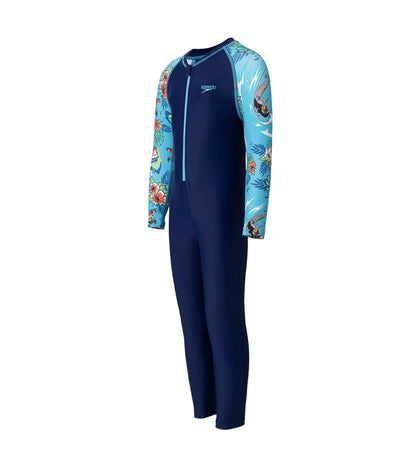 Boy's Endurance10 Sleeve Print All In One Suit - Harmony, Picton Blue & Bright White