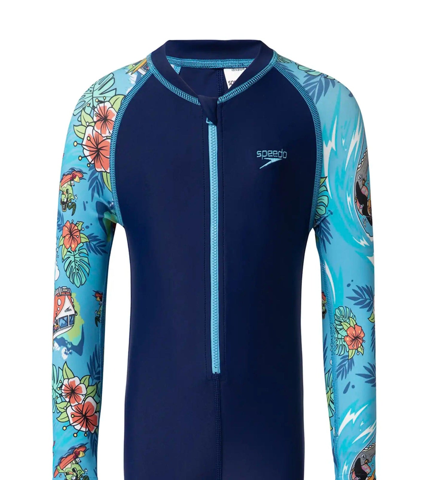 Boy's Endurance10 Sleeve Print All In One Suit - Harmony, Picton Blue & Bright White