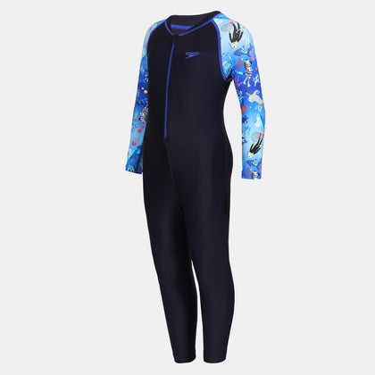 Girls Endurance 10 Essential All In One Suit - True Navy & Coral