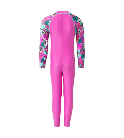 Girl's Endura Brite Block Printed All In One Full Body Suit - Neon Violet, Diva & Arctic Glass