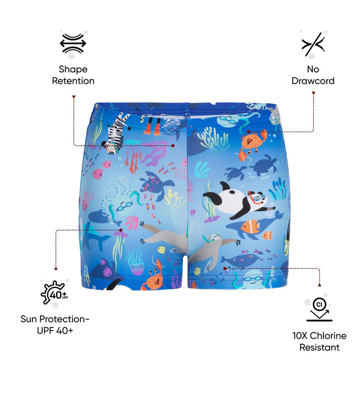 Tots Endurance 10 Digital Print Aquashort For Boys - Coral & Cobalt