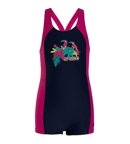 Girls Endurance 10 Cayla Legsuit Swimwear - Navy & Electric Pink