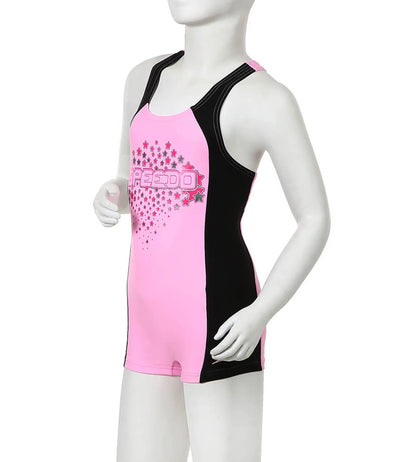 Girls Endurance 10 Cayla Legsuit Swimwear - Pink Splash & Black