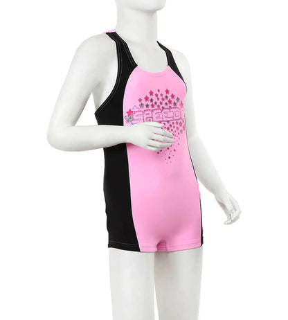 Girls Endurance 10 Cayla Legsuit Swimwear - Pink Splash & Black