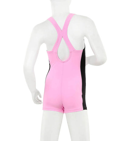 Girls Endurance 10 Cayla Legsuit Swimwear - Pink Splash & Black