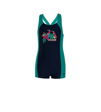 Girls Endurance 10 Cayla Leg Suit Swimwear - Navy & Jade