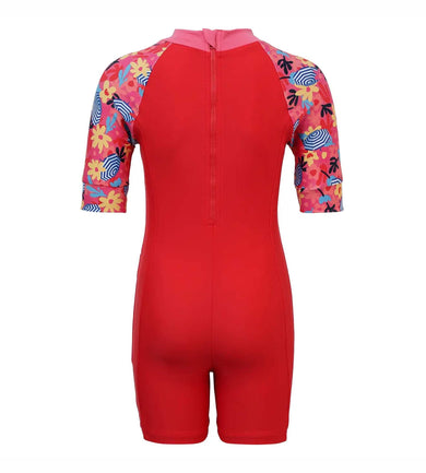 Girls Endurance 10 Essential All In One Suit - Risk Red & Summer Yellow