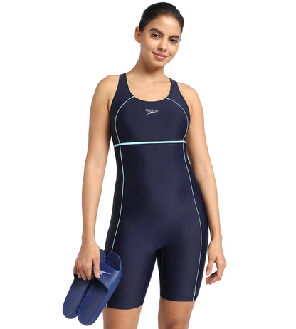 Women's Endurance Classic Racerback Legsuit Swimwear  - Truenavy  &  Marine Blue_2