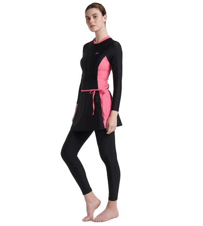 Women's Endurance 10 Two Piece Full Body Suit Swimwear - Black & Fandango Pink