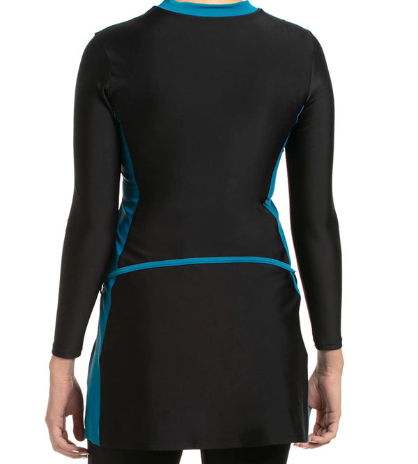 Women's Endurance 10 Two Piece Full Body Suit Swimwear - Black & Nordic Teal_6