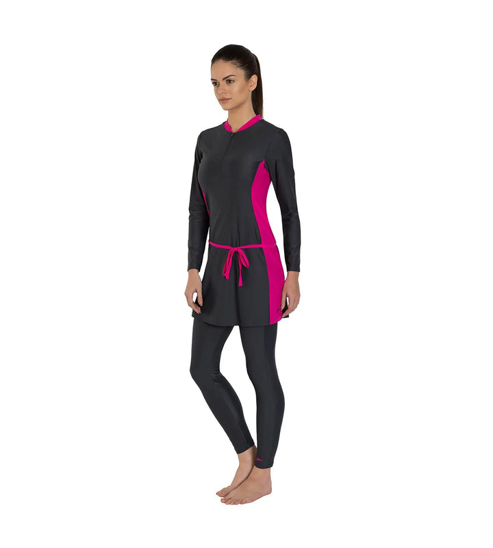 Women's Endurance 10 Two Piece Full Body Suit Swimwear - Oxid Grey & Electric Pink