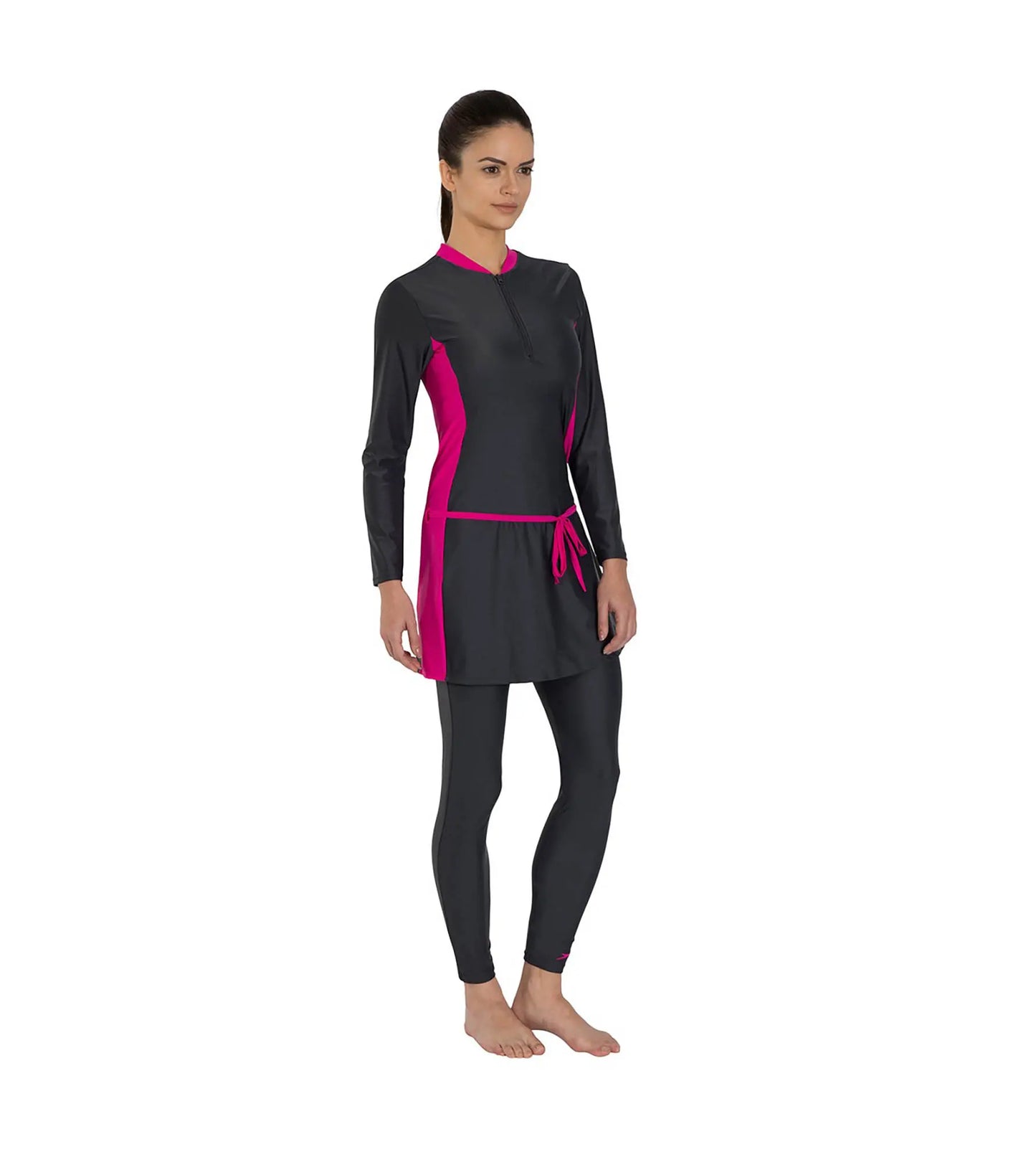 Women's Endurance 10 Two Piece Full Body Suit Swimwear - Oxid Grey & Electric Pink