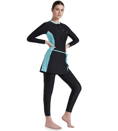 Women's Endurance 10 Two Piece Full Body Suit Swimwear - Black & Marine Blue