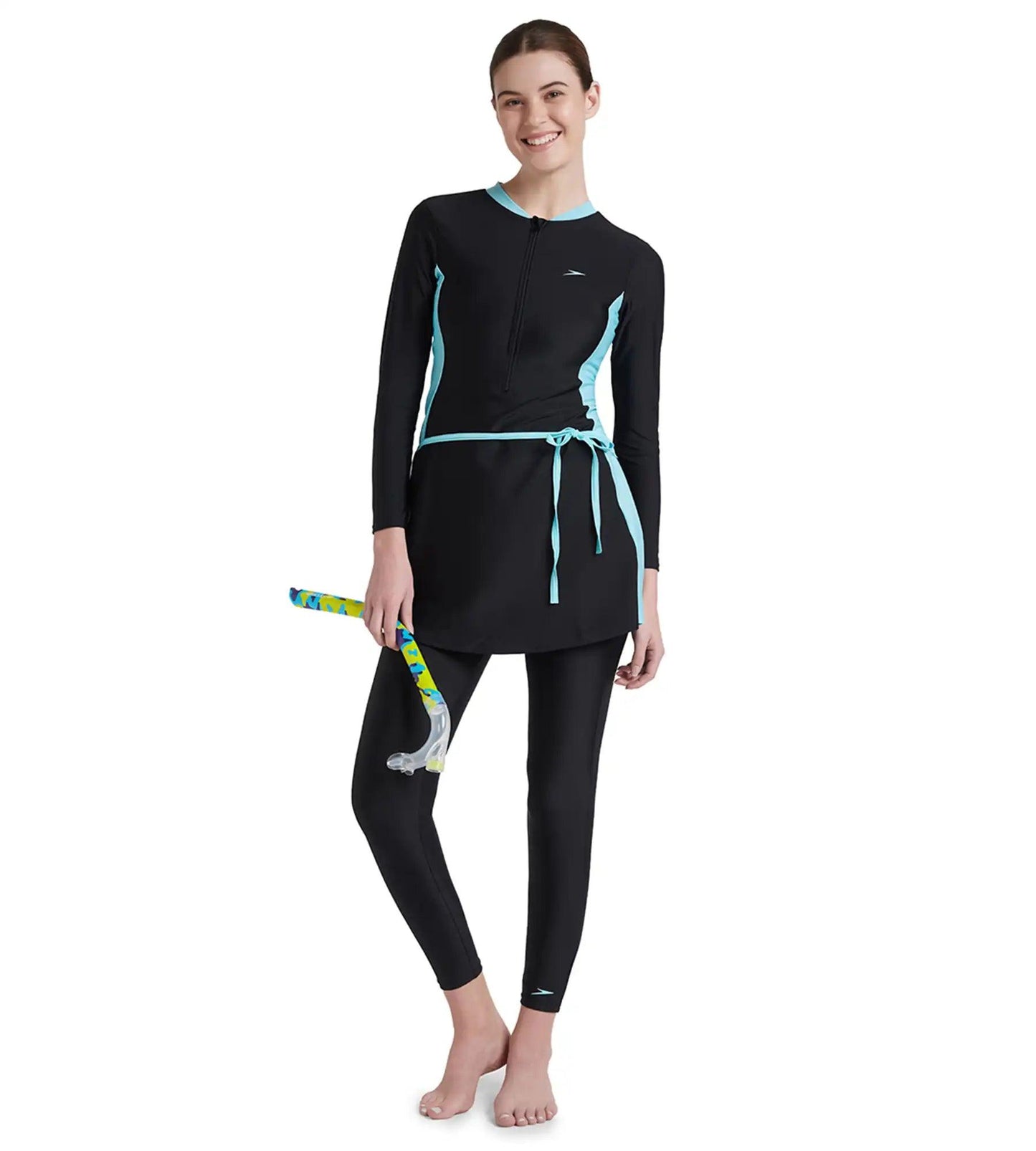 Women's Endurance 10 Two Piece Full Body Suit Swimwear - Black & Marine Blue