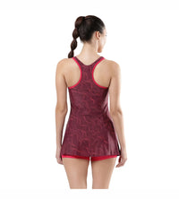 Women's Endurance Printed Racerback Swimdress With Boyleg - Deep Plum & Cherry_4