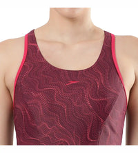 Women's Endurance Printed Racerback Swimdress With Boyleg - Deep Plum & Cherry_6