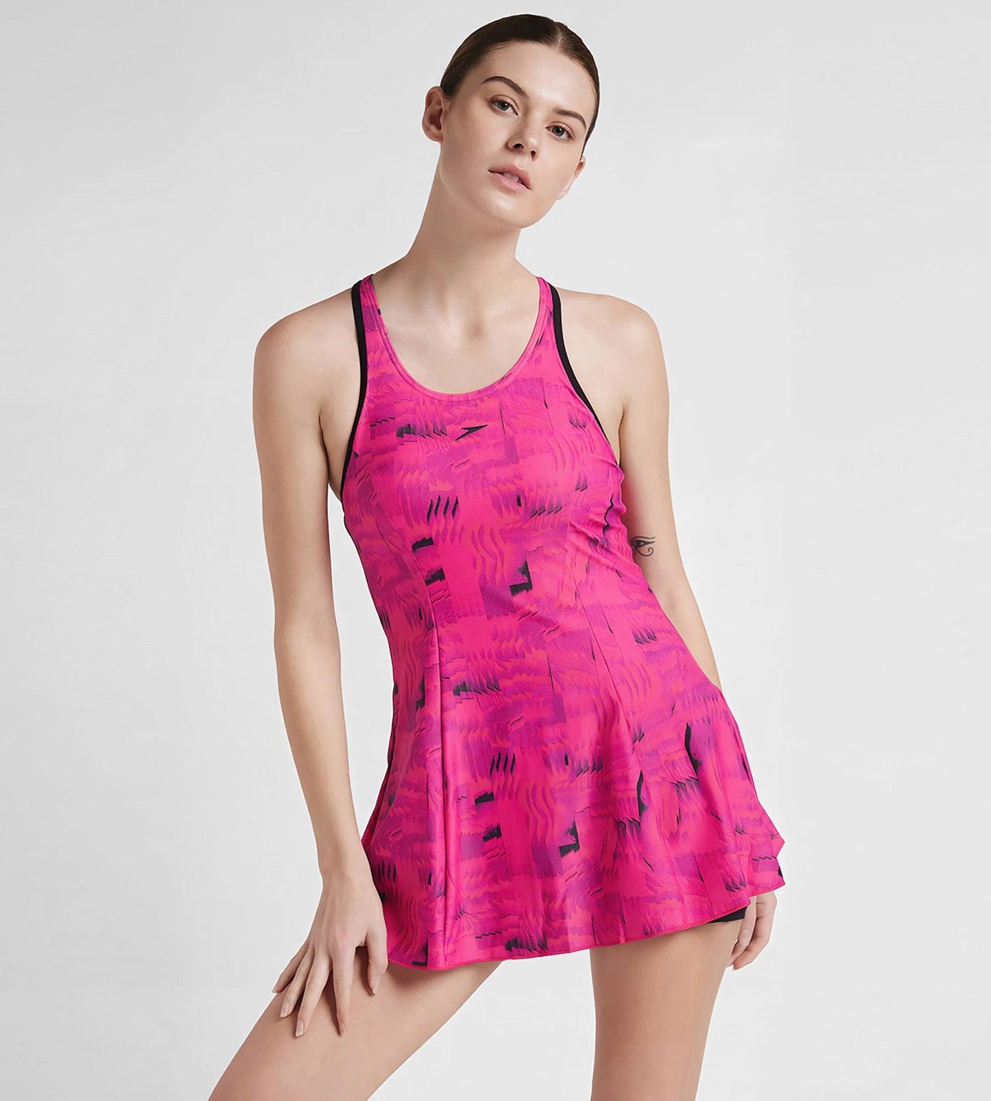 Women's Endurance 10 Printed Racerback Swimdress With Boyleg - Black & Wineberry