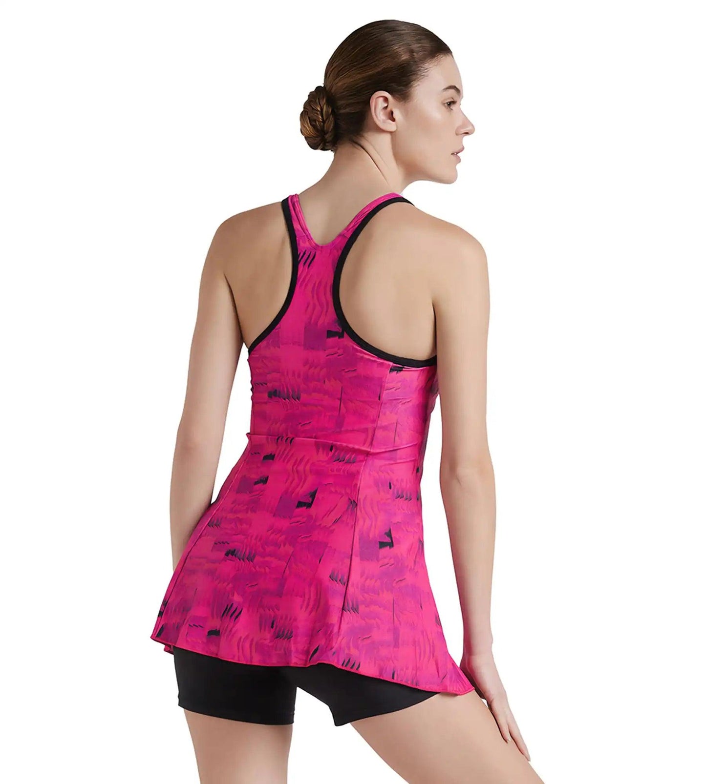 Women's Endurance 10 Printed Racerback Swimdress With Boyleg - Black & Wineberry