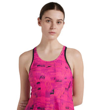 Women's Endurance 10 Printed Racerback Swimdress With Boyleg - Black & Wineberry