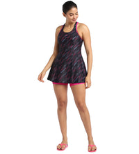 Women's Endurance Hyperboom Printed Racerback Swimdress With Boyleg - Black  &  Electric Pink_2