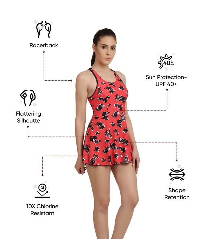 Women's Endurance 10 Printed Swimdress - Navy & Risk Red