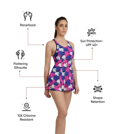 Women's Endurance 10 Printed Swimdress - Navy & Ecstatic