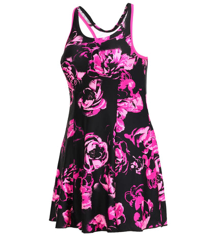 Women's Nylone Printed Swimdress - Black & Ecstatic