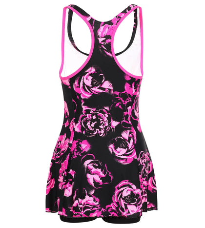 Women's Nylone Printed Swimdress - Black & Ecstatic