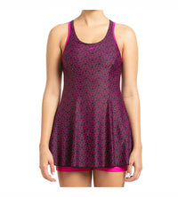 Women's Endurance10 Boomstar Printed Swimdress With Boyleg - Black & Electric Pink_5