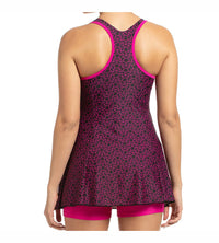 Women's Endurance10 Boomstar Printed Swimdress With Boyleg - Black & Electric Pink_4