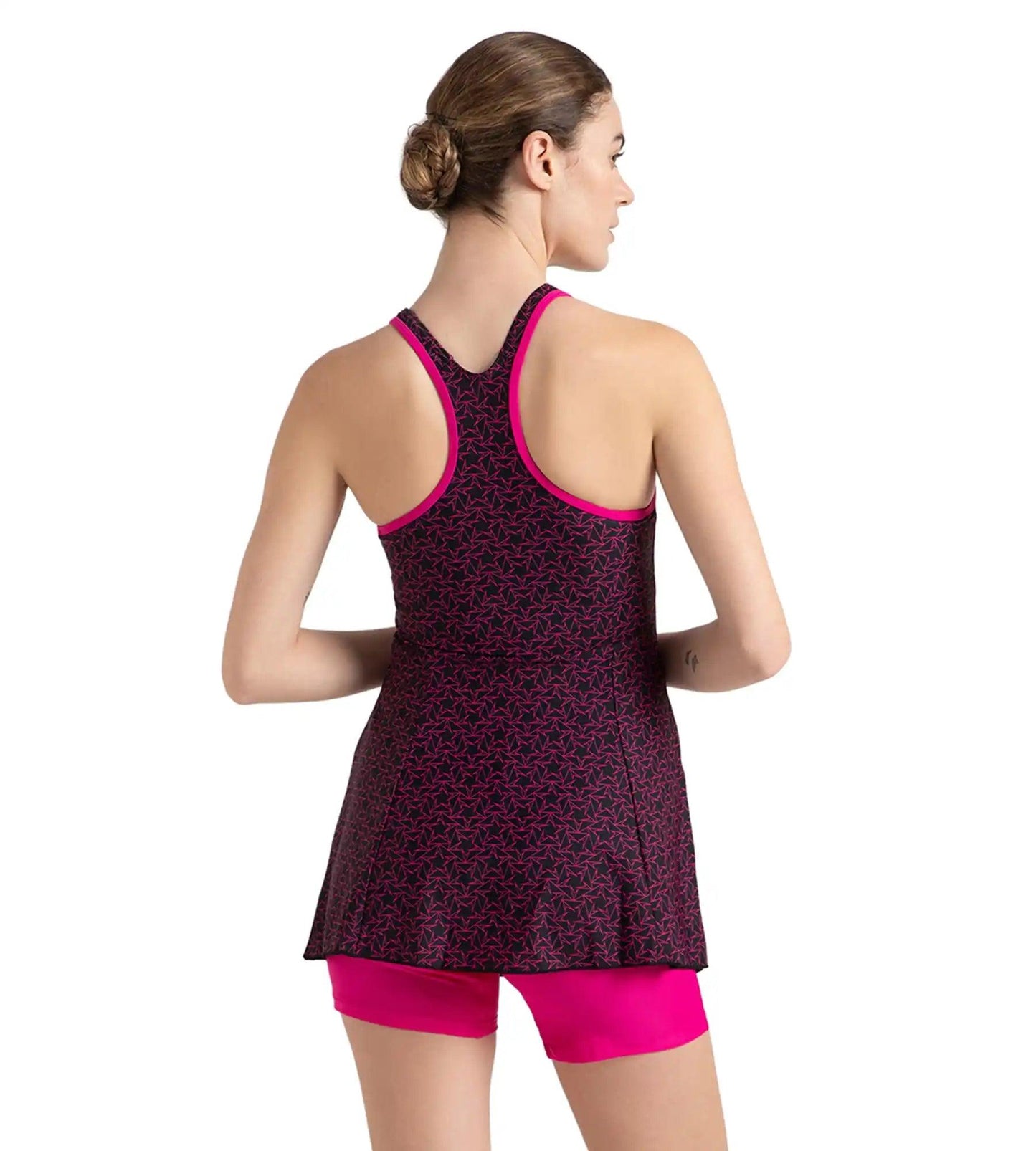 Women's Endurance10 Boomstar Printed Swimdress With Boyleg - Black & Electric Pink