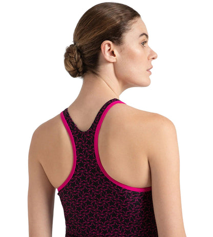 Women's Endurance10 Boomstar Printed Swimdress With Boyleg - Black & Electric Pink