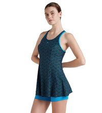 Women's Endurance 10 Boomstar Printed Swimdress With Boyleg - True Navy & Pool