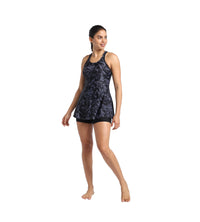 Women's Endurance Hyperboom Printed Racerback Swimdress With Boyleg - Black & Oxid Grey_3