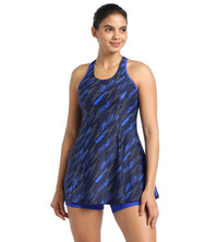 Women's Endurance Hyperboom Printed Racerback Swimdress With Boyleg - Truenavy  &  True cobalt_1