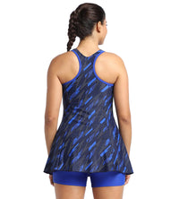 Women's Endurance Hyperboom Printed Racerback Swimdress With Boyleg - Truenavy  &  True cobalt_4