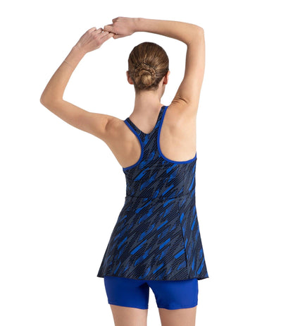 Women's Endurance 10 Hyperboom Printed Racerback Swimdress With Boyleg - True Navy & True cobalt