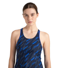 Women's Endurance 10 Hyperboom Printed Racerback Swimdress With Boyleg - True Navy & True cobalt