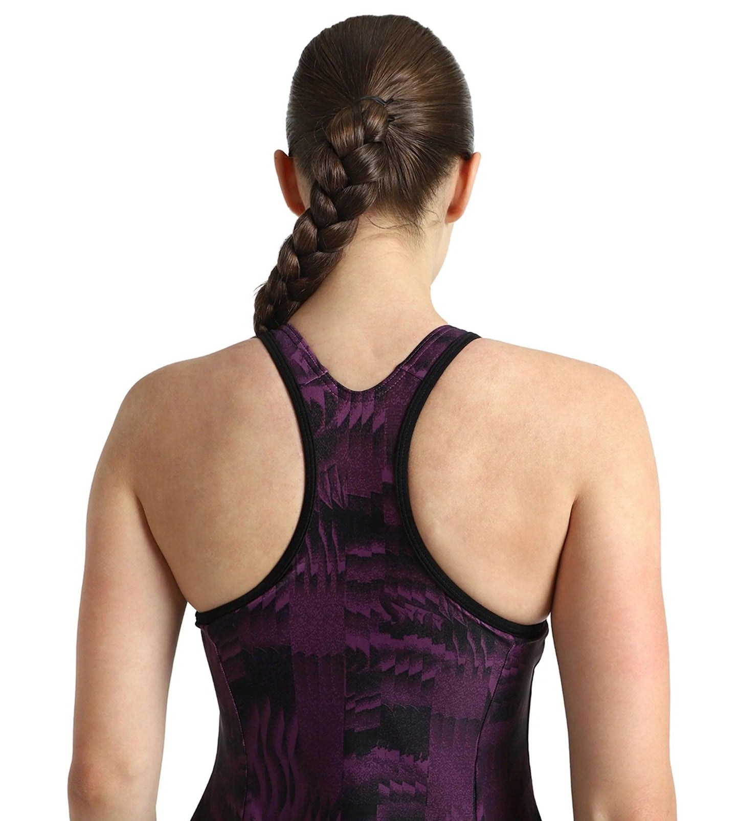 Women's Endurance10 Printed Racerback Swimdress With Boyleg - Black & Plum Dandy