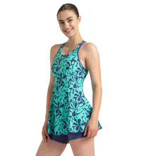 Women's Endurance10 Printed Racerback Swimdress With Boyleg - Hapuna Blue & Arctic Glass