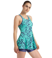 Women's Endurance10 Printed Racerback Swimdress With Boyleg - Hapuna Blue & Arctic Glass