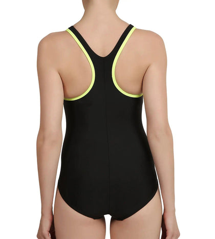 Women's Endurance 10 Monogram Racerback One Piece Swimwear - Black & Fluo Yellow_4