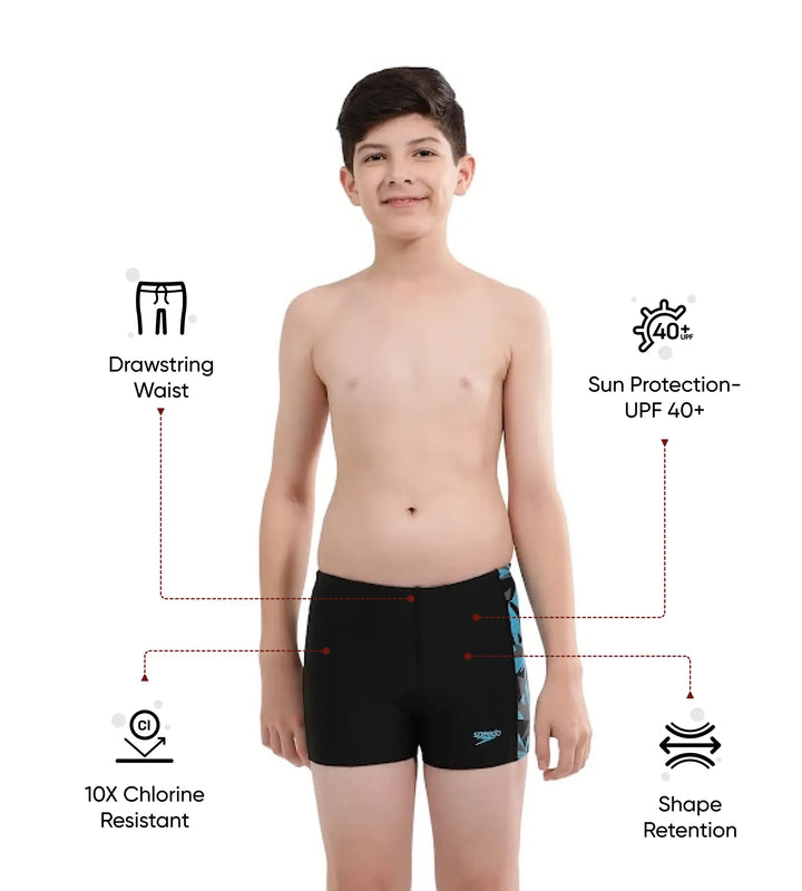 Boy's Endurance 10 Hyperboom Panel Print Aquashort - Black & Bolt