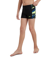 Boy's Endurance10 Hyperboom Panel Print Aquashort - Black, Turkish Sea & Hyper Yellow