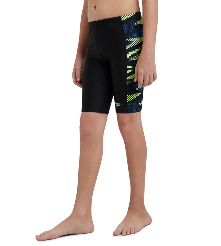 Boy's Endurance10 Side Panel Hyperboom Print Jammer - Black, Turkish Sea & Hyper Yellow