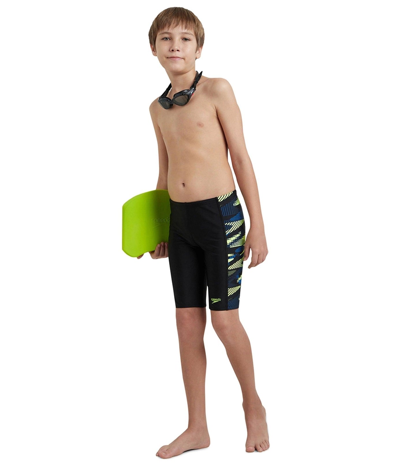 Boy's Endurance10 Side Panel Hyperboom Print Jammer - Black, Turkish Sea & Hyper Yellow