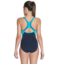 Women's Endurance+ Pinnacle Kickback One Piece Swimwear - Blue & Navy_3