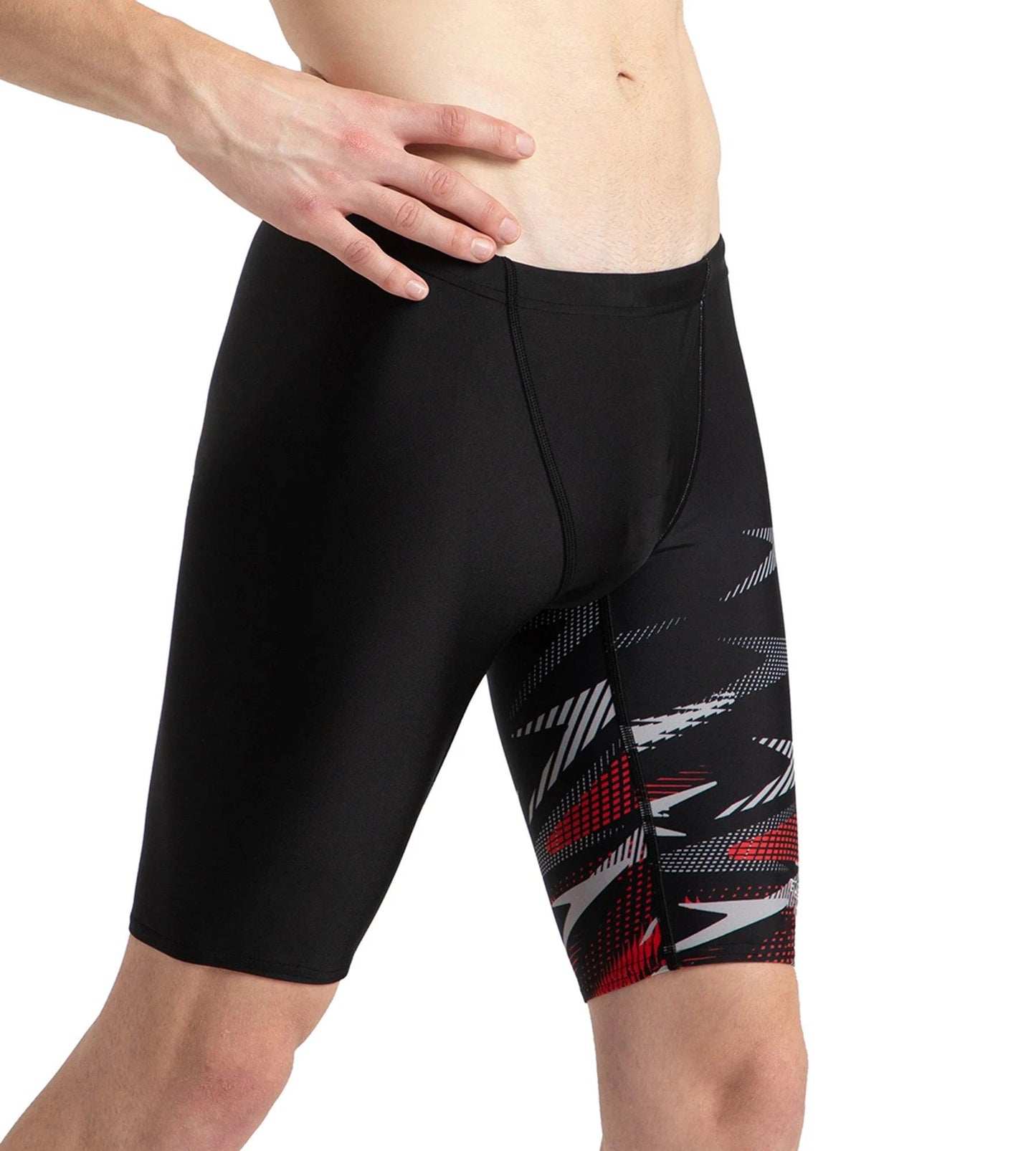 Men's Endurance10 Hyperboom Print V-Cut Jammer - Black, High Risk Red & Monument