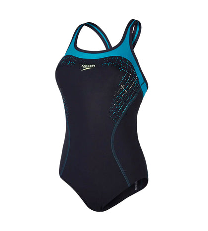 Women's Endurance+ Fit Kickback V-Cut Swimsuit - Black & Peacock Blue