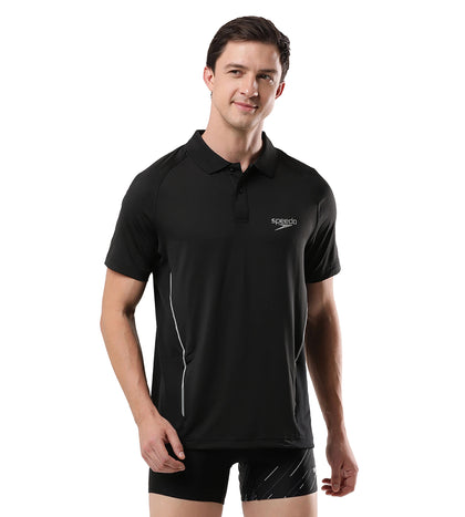 Men's Antimircobial Polyester Elastane Quick Dry Polo T-Shirt - Black & Silver